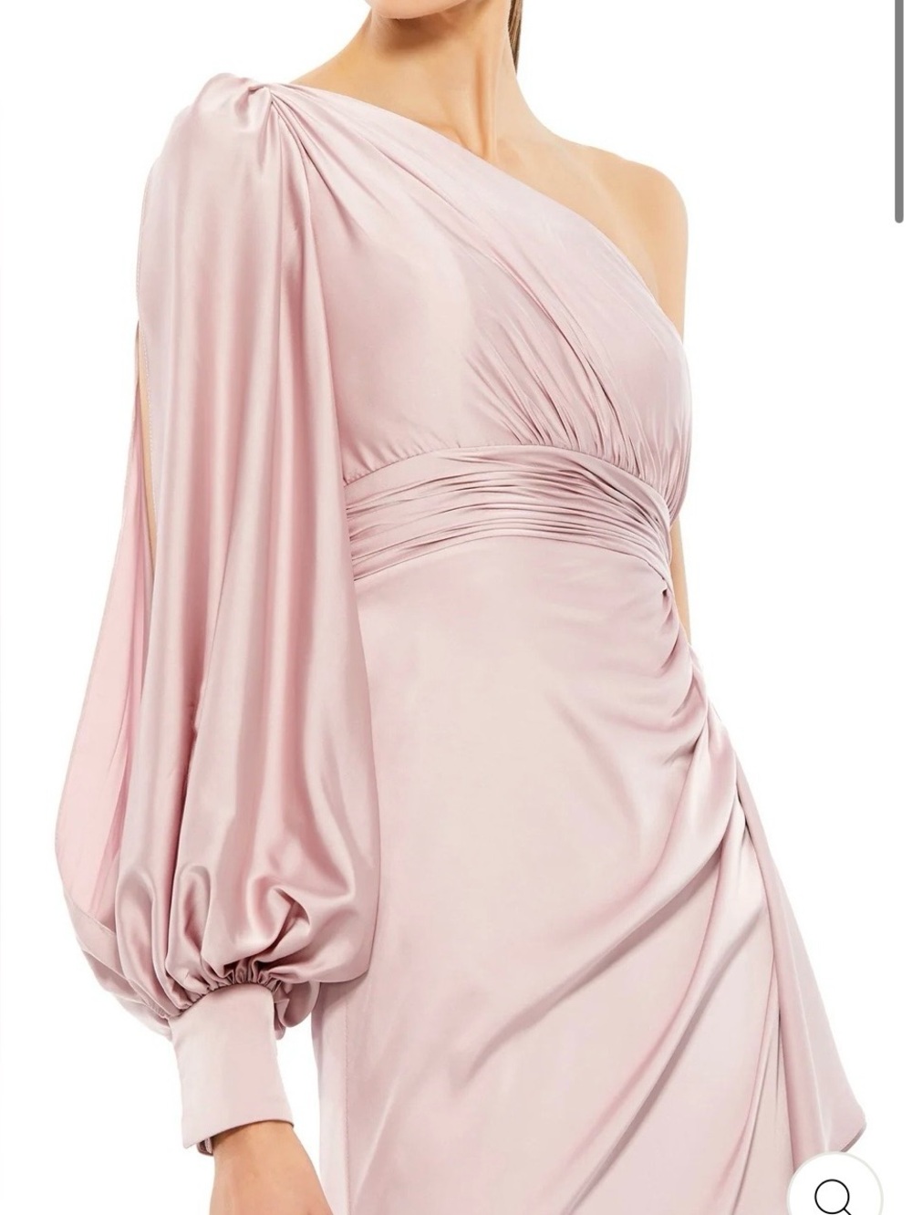 NWT Mac Duggal One Shoulder Bishop Sleeve Mocha Pink Gown Size 2